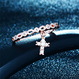 1Ct Round Cut Diamond Christ Cross Minimalist Slim Ring Band 14K Rose Gold Over