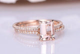 1ct Emerald Cut Simulated Morganite Curved Halo Bridal Set 14k Rose Gold Plated