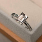 1ct Engagement Ring Emerald Cut Morganite Braided Solitaire 14k WhiteGold Finish