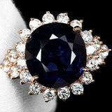 3Ct Oval Blue Sapphire Diamond Halo Floral Engagement Ring 14K Rose Gold Finish