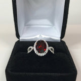 2ct Oval Cut Red Garnet Halo Split Band Engagement Ring 14k White Gold Finish