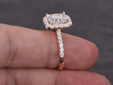 2ct Princess Cut Diamond Engagement Ring Halo 14k Rose Gold Finish with Accents