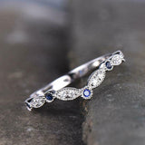 0.5ct Round Cut Blue Tanzanite Wedding Band Curved Stackable 14k White Gold Over