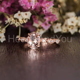 1ct Oval Cut Simulated Morganite Milgrain Engagement Ring 14k Rose Gold Plated