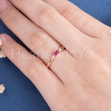 0.2ct Baguette Cut Simulated Pink Ruby Minimalist Ring 14k Rose Gold Plated