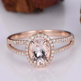 2.6ct Oval Morganite Engagement Ring Diamond Halo Split Shank 14k Rose Gold Over