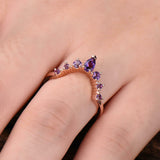 1.5ct Pear Cut Purple Amethyst Engagement Ring Curved Crown 14k Rose Gold Finish