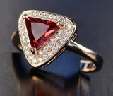 2.4ct Engagement Ring Trillion Cut Garnet Diamond Dual Halo 14k Yellow Gold Over