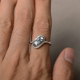2ct Pear Cut Blue Aquamarine Swirl Unique Engagement Ring 14k White Gold Finish