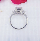 2.3ct Emerald Simulated Diamond Three Stone Engagement Ring 14k WhiteGold Plated