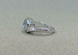 1.5ct Engagement Ring Round Cut Blue Aquamarine Solitaire 14k White Gold Finish