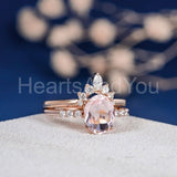 1.5ct Oval Cut Simulated Morganite Crown Tiara Bridal Set 14k Rose Gold Plated