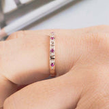 0.9ct Round Cut Pink Ruby Wedding Band Ring Half Eternity 14k Rose Gold Finish
