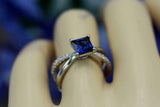 2ct Princess Blue Sapphire Diamond Split Band Engagement Ring 14k WhiteGold Over