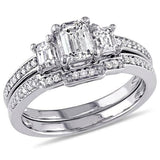 5Ct Emerald Cut Diamond Bridal Set Wed Band Solitaire Ring 14K White Gold Finish