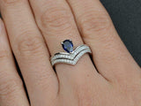 2.3ct Engagement Ring Pear Cut Sapphire Curved Bridal Set 14k White Gold Finish