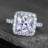 2.4ct Engagement Ring Princess Cut Diamond Round Accent Halo 14k White Gold Over