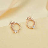 0.05ct Round Cut VVS1D Diamond Leaves Minimal Stud Earrings 14k Rose Gold Finish