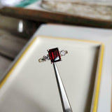 1.7ct Engagement Ring Emerald Cut Red Garnet Three Stone 14k White Gold Finish