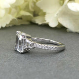 Accent Solitaire Engagement Ring 2.3ct Emerald Cut Diamond 14k White Gold Finish