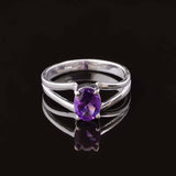 0.5ct Oval Cut Purple Amethyst Split Shank Engagement Ring 14k White Gold Finish