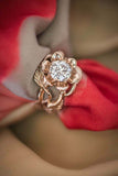 1ct Round Cut Diamond Engagement Ring Flower Leaf Solitaire 14k Rose Gold Finish