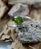 1ct Engagement Ring Round Cut Green Peridot Bypass Solitaire 14k White Gold Over