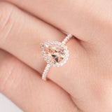 1.2ct Pear Cut Simulated Morganite Halo Engagement Ring 14k Rose Gold Plated