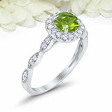 2ct Round Peridot Engagement Ring Diamond Accent Halo Women 14k White Gold Over
