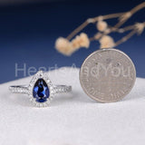 2.2ct Pear Cut Simulated Sapphire Pave Halo Engage Ring 14k White Gold Plated