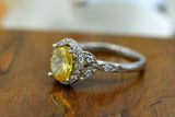 2.2ct Oval Yellow Citrine Engagement Ring Diamond Floral Halo 14k WhiteGold Over