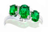 2.4ct Engagement Ring Oval Cut Green Emerald Swirl Trilogy 14k White Gold Finish