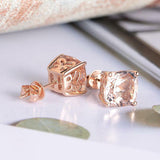 1ct Cushion Cut Champagne Morganite Stud Earrings For Women 14k Rose Gold Finish