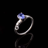 0.5ct Oval Cut Blue Tanzanite Solitaire with Accent Ring 14k White Gold Finish