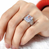 4Ct Radiant Cut Diamond Engagement Ring 14K White Gold Finish Round Iced Accent