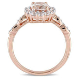 2.2Ct Oval Cut Peach Morganite Diamond Halo Engagement Ring 14K Rose Gold Finish