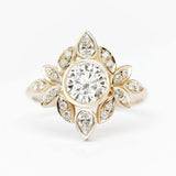 2.25ct Round Cut Diamond Engagement Ring Floral Art Deco 14k Yellow Gold Finish