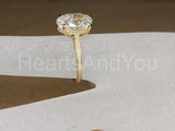 2.2ct Oval Cut Simulated Diamond Pave Accents Halo Ring 14k Yellow Gold Plated