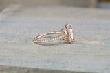2ct Emerald Cut Peach Morganite Engagement Ring 14k RoseGold Finish Diamond Halo