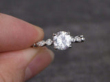 1.4ct Round Cut Diamond Accents Solitaire Engagement Ring 14k White Gold Finish