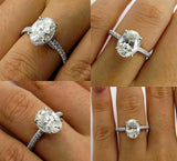 4.5ct Oval Cut Diamond Accent Hidden Halo Solitaire Ring 14K White Gold Finish