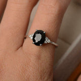 1.4ct Engagement Ring Oval Black Diamond Solitaire Petite 14k White Gold Finish