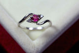0.56ct Engagement Ring Round Cut Pink Ruby Swirl Trilogy 14k White Gold Finish