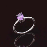 0.5ct Engagement Ring Oval Cut Purple Amethyst Minimalist 14k White Gold Finish
