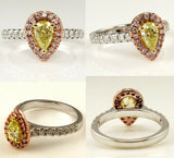 3Ct Pear Cut Yellow Sapphire Accent Halo Engagement Ring 14K Dual Tone Gold Over