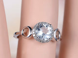 1.4ct Round Cut Blue Aquamarine Halo Engagement Ring 14k White Gold Finish