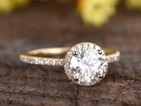 Halo Solitaire with Accent Engagement Ring 2ct Round Diamond 14k YellowGold Over