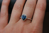 2ct Engagement Ring Pear Cut Blue Sapphire Round Accent Halo 14k RoseGold Finish