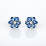 2.7ct Stud Earrings Pear Cut Blue Sapphire Floral 14k White Gold Finish