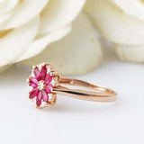 2.2ct Marquise Cut Pink Ruby Engagement Ring Flower Design 14k Rose Gold Finish